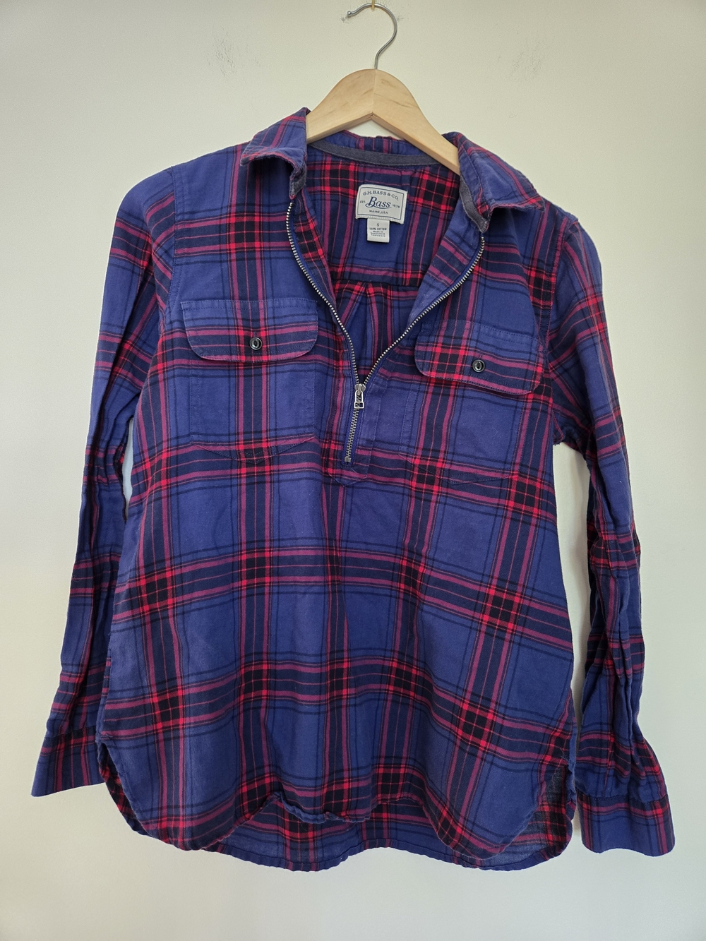 Bass Navy & Red Plaid Half-Zip Pullover